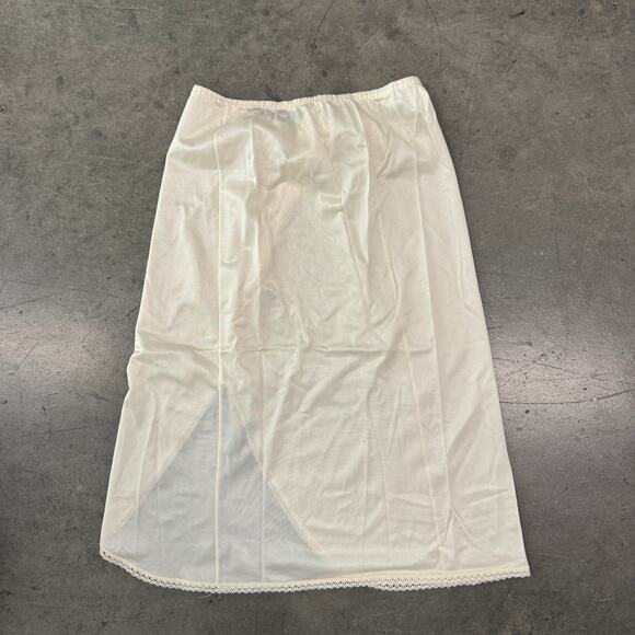 Vintage Y2k Cream Ivory Coquette Slit Satin Women's Midi Skirt Small - Picture 2 of 5
